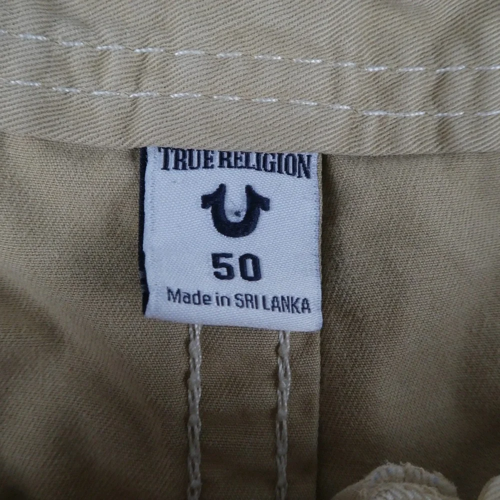 True Religion Shorts Mens 50 Tan Cargo Cotton Drawstring Flap Pocket Utility EUC